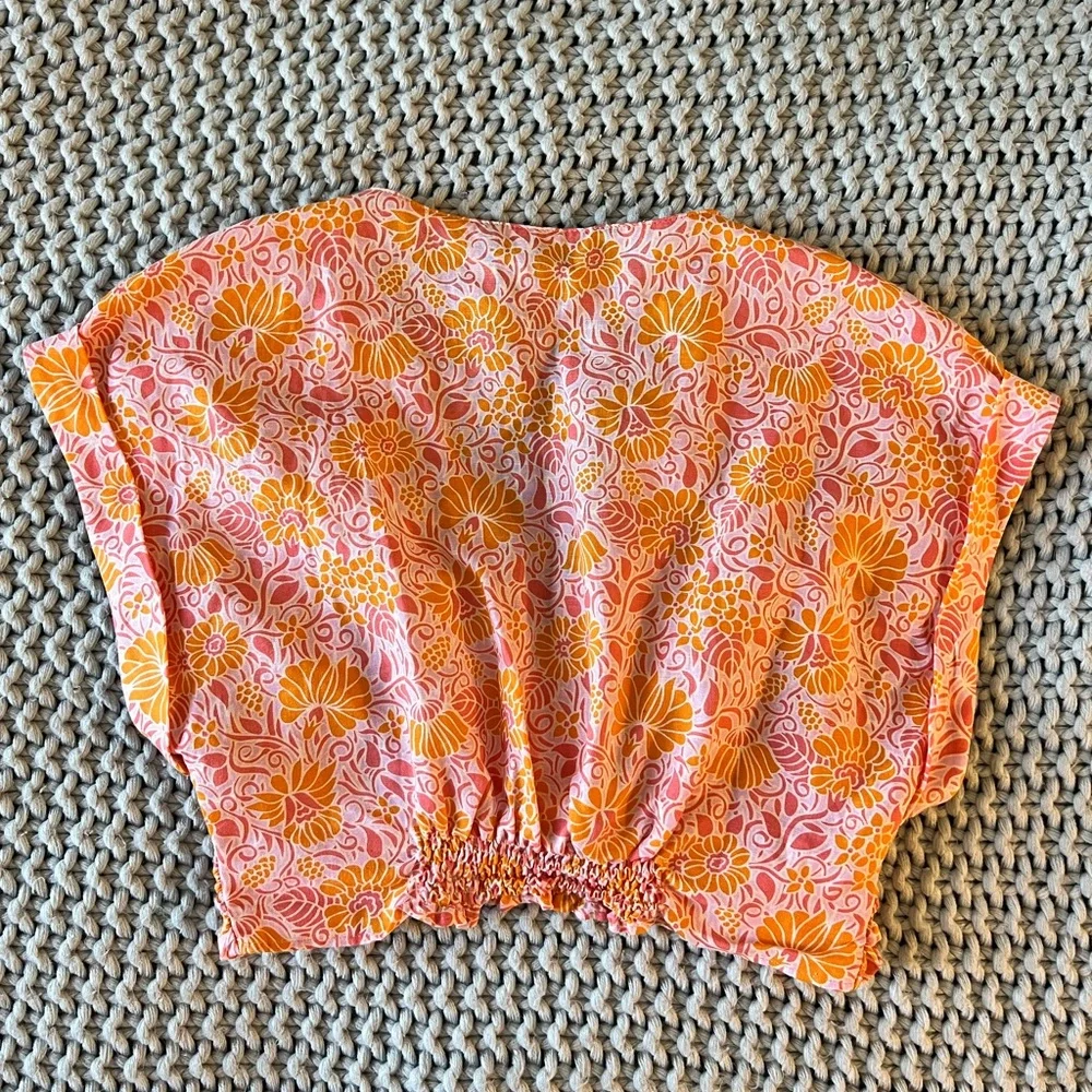 NWOT Zara Twist Front Linen Blend Floral Crop Top - Picture 7 of 9